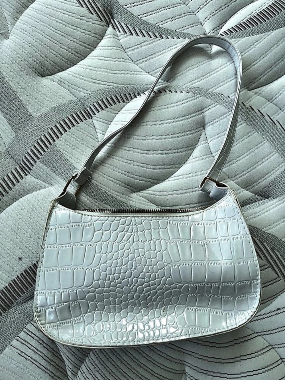 Crocodile-Embossed Crossbody in White Like New